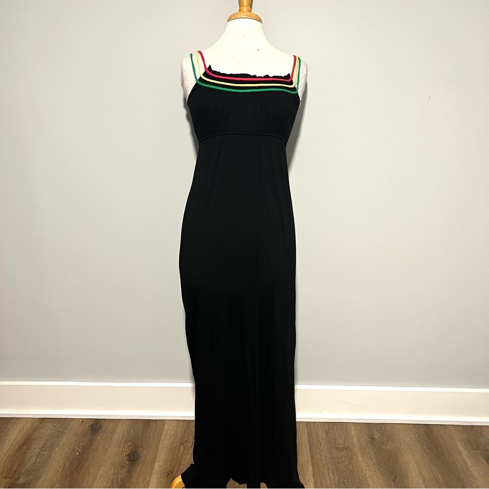 Sevengate Black Colorful Strappy Maxi Dress Size M Beach Vacation Comfy
